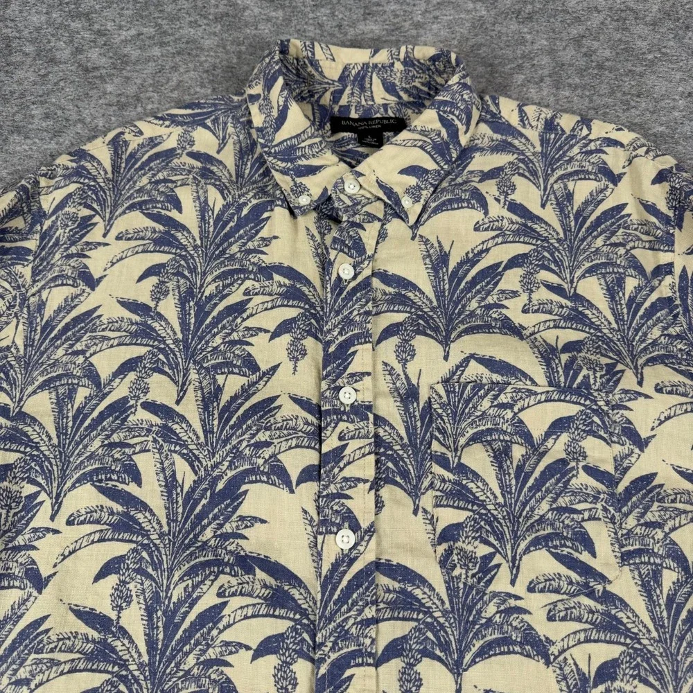 Banana Republic Linen Button Down Shirt Floral Pocket Mens Large L